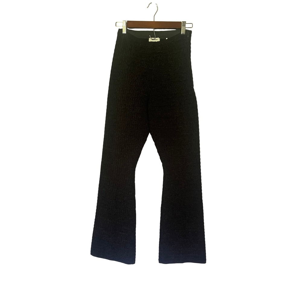 Sandro Black Tweed Flared Leg Mid Rise Velvet Textured Trousers Stretch Sz 2 NWT - Picture 4 of 12